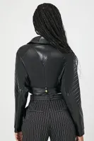 Women's Cropped Faux Leather Moto Jacket in Black Small