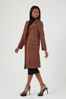 Women's Faux Suede Longline Trench Coat in Chocolate Medium