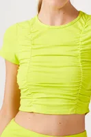 Women's Active Ruched Cropped Tee in Acid Green Small