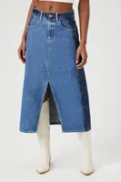 Women's Colorblock Denim Midi Skirt Dark