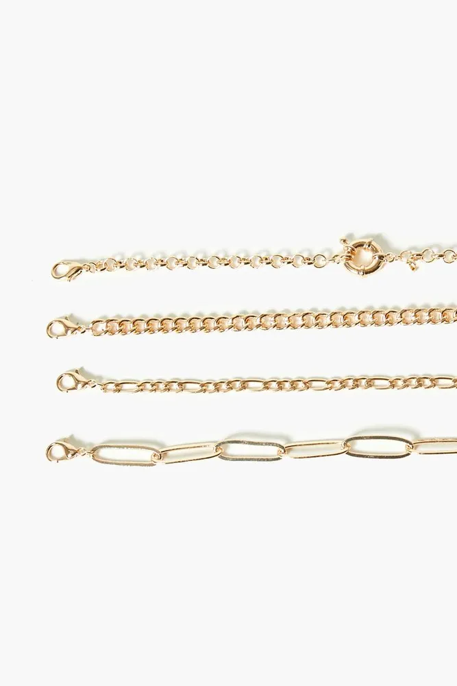 Women's Curb & Figaro Chain Bracelet Set in Gold