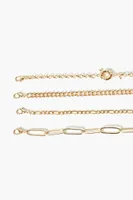 Women's Curb & Figaro Chain Bracelet Set in Gold