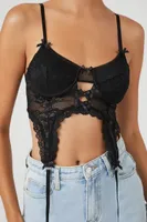 Women's Lace Ribbon Cropped Cami Black