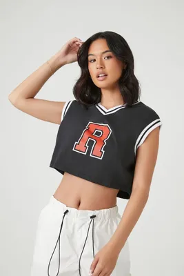 Women's Varsity Graphic Crop Top in Black Small