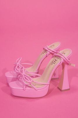 Women's Faux Leather Strappy Bow Tie Heels in Pink, 7.5