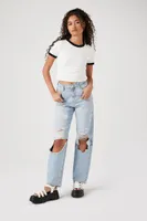 Women's Cropped Ringer T-Shirt in White/Black Small