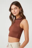 Women's Cropped Half-Zip Tank Top in Cappuccino Small