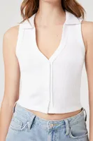 Women's Sleeveless Ribbed Knit Crop Top in White Small