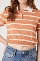 Women's Striped Cropped Polo Shirt