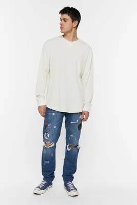 Men Slim-Fit Patch Jeans in Dark Denim, 29
