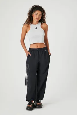 Women's Toggle Drawstring Cargo Joggers in Black Large