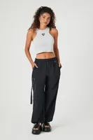 Women's Toggle Drawstring Cargo Joggers in Black Large