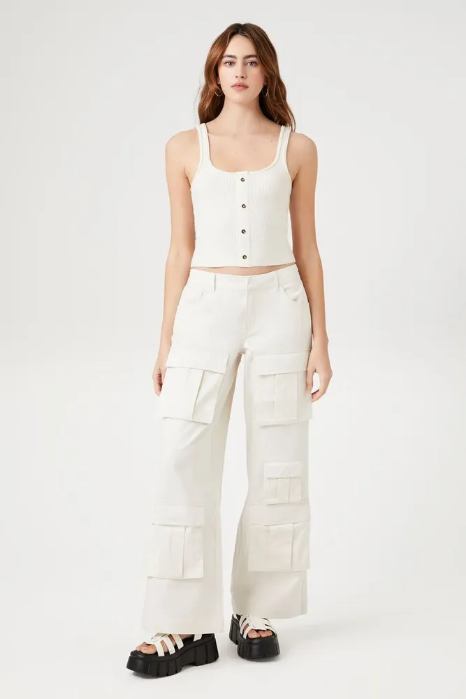 Women's Twill Wide-Leg Cargo Pants in Vanilla Large