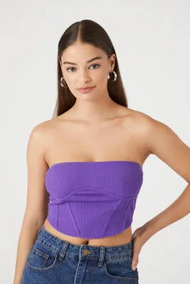 Women's Ribbed Knit Corset Tube Top in Purple, XL