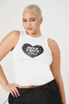 Women's Self Love Graphic Tank Top in White/Black, 3X