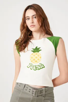 Women's Rhinestone Fresh Pineapple Baby T-Shirt in Green Medium