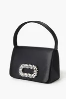 Women's Satin Faux Gem Buckle Crossbody Bag in Black