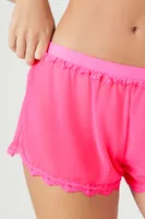 Women's Lace-Trim Mesh Shorts in Neon Pink, XL