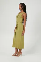 Women's Tie-Waist Sweater Midi Dress in Light Olive, XS