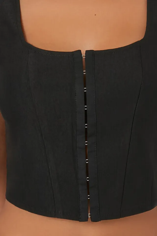 Forever 21 Women's Hook-and-Eye Corset Crop Top in Black Medium