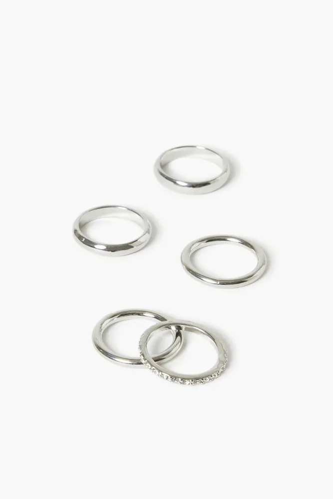 Women's Smooth Rhinestone Ring Set in Silver, 7
