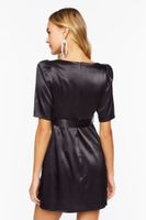 Women's Satin Belted Mini Dress in Black Medium