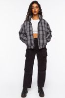 Women's Plaid Puffer Jacket in Black Large