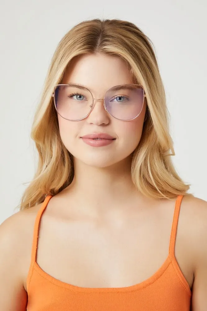 Cat-Eye Frame Readers in Rose Gold/Clear