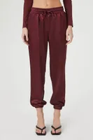 Women's Satin Drawstring Joggers in Burgundy, XS