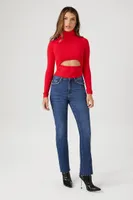 Women's Cutout Turtleneck Sweater in Red Large