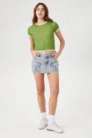 Women's Mesh Cropped Combo T-Shirt in Avocado/Melon, XS