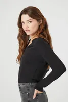 Women's Cropped V-Neck Sweater Black,