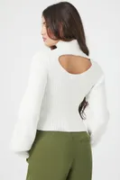 Women's Ribbed Cutout Turtleneck Sweater in Vanilla, XL