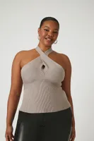 Women's Sweater-Knit Halter Top in Goat, 1X