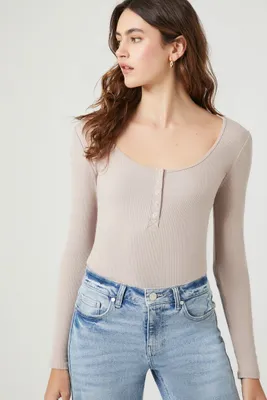 Women's Ribbed Knit Long-Sleeve Bodysuit