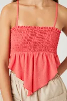 Women's Smocked Handkerchief Cropped Cami in Cayenne, XL