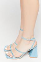 Women's Rhinestone Open-Toe Flare Heels in Blue, 7.5