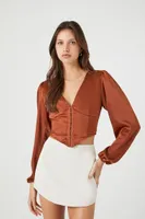 Women's Satin Bustier Crop Top in Chestnut Small