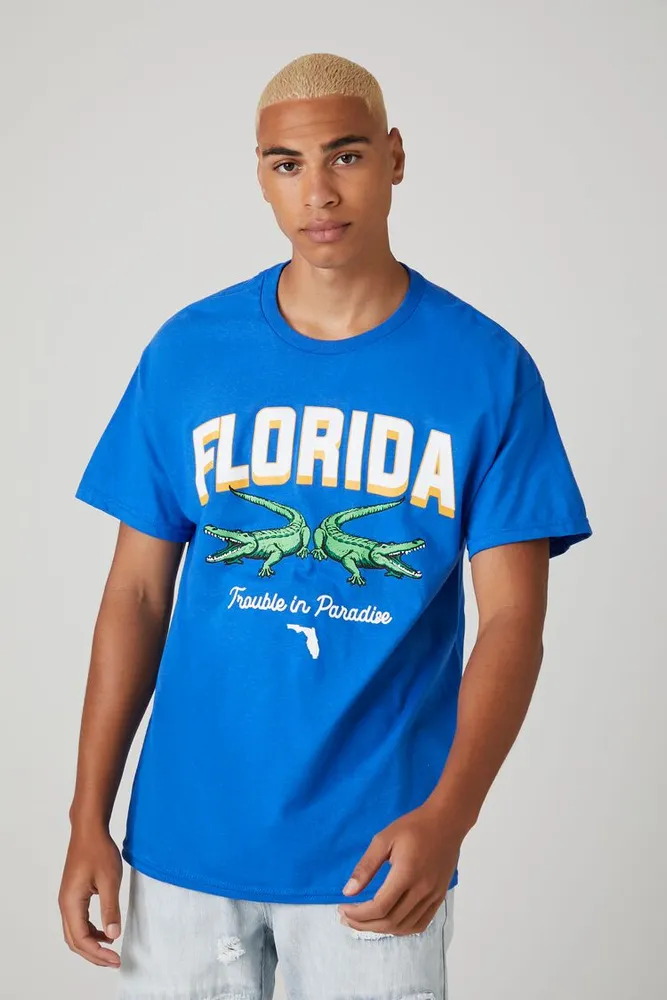 Men Florida Trouble in Paradise Graphic Tee in Blue, XXL