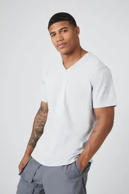 Men Organically Grown Cotton V-Neck T-Shirt in Heather Grey Small