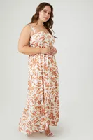 Women's Satin Tropical Floral Maxi Dress Ivory,