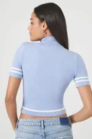 Women's Sweater-Knit Cutout Crop Top in Baby Blue/Vanilla Medium