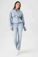 Women's Pleated Denim Shirt in Light Denim Medium