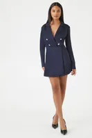 Women's Satin Double-Breasted Blazer Dress in Navy Small