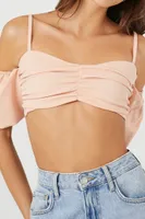 Women's Open-Shoulder Sweetheart Crop Top in Pale Peach, XS