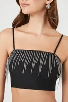 Women's Rhinestone Fringe Cropped Cami in Black Medium