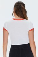 Women's Cropped Ringer T-Shirt Cream/Pompeian Red