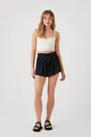 Women's Tie-Waist Mid-Rise Shorts in Black Large