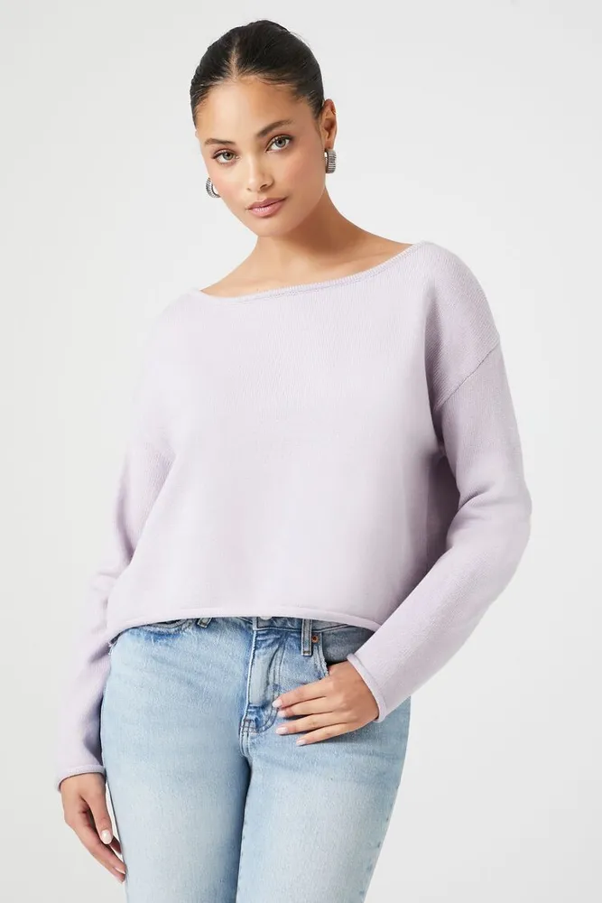 Women's Drop-Sleeve Boat Neck Sweater in Purple Small