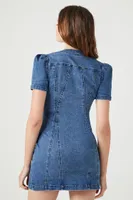 Women's Lace-Up Denim Mini Dress in Medium Denim, XS